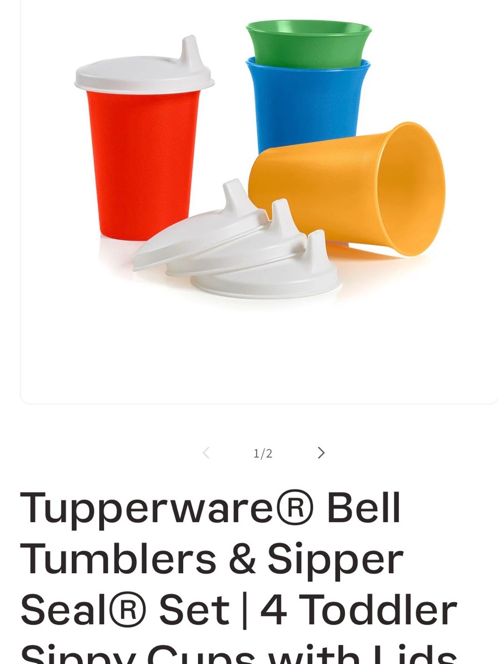 Tupperware colorful toddler tumblers in red, blue, green & yellow